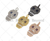 CZ Micro Pave Hollow Out Blue Eye Skull Shape Pendant/Charm, Bracelet Necklace Cubic Zirconia Pendant Charm, 27x18mm,sku#Y408