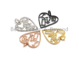 Large CZ Micro Pave Heart LOVE Pendant,Cubic Zirconia Pendant/Charm,Pave Findings, Gold/Black/Silver/Rose Gold,34*37mm, sku#F629C