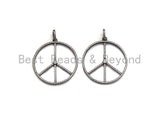 CZ Micro Pave Peace Sign Shape Pendant, Antique Silver Tone, Cubic Zirconia Pave Pendant, 36x39mm,sku#X130