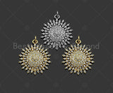 Gold Silver Sunflower Radical Flower Pendant,Cubic Zirconia Silver/Gold Charm, Necklace Bracelet Charm Pendant, 21x24mm, Sku#LK294