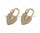 18K Gold Black Clear CZ Micro Pave Leaf Shape Clasp, Fancy Lock Clasp, Heart Shape Clasp,Pave Lock Pendant,17x31mm,sku#K148