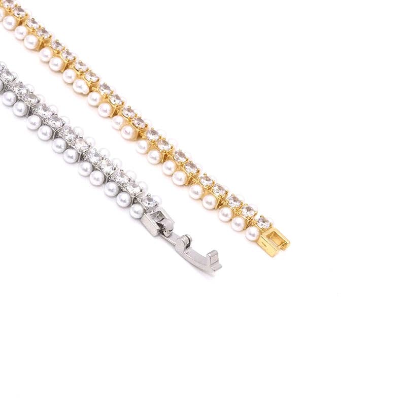 Pearl with CZ accents Connector Bracelet main image 0