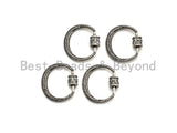 Fully Clear CZ Micro pave Crescent D Shape Clasp, CZ Pave D Clasp, Antique Silver Carabiner Clasp, 24x25mm, sku#H182