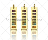 Colorful CZ Micro Pave Long Bar Rectangle Shape Pendant, Cubic Zirconia Rectangle Pendant, Gold Tone pendant, 7x25mm, sku#LK178