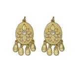 Gold CZ Flower On Oval With Teardrop Charm, Sku#JL124