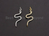 Clear CZ Micro Pave Snake Shape Pendant/Charm, Snake Cubic Zirconia Pendant, Silver/Gold Tone,12x30mm,Sku#Z501