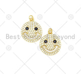 CZ Micro Pave Cute Smiley Face with Black CZ Eye Pendant,18K Gold Filled Smiley Face Charm, Necklace Bracelet Pendant, 20x24mm,Sku#L602