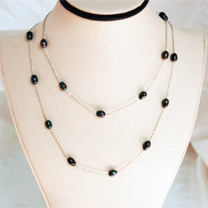 Double Layer Freshwater Pearl Dainty Silver Chain Necklace, sku#PBW2