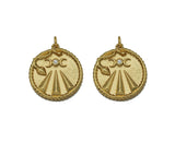 Gold CZ Embossed Snake On Round Coin Charm, Sku#F1501C