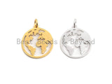World Map Disc Pendant, Hollow Out Brass Pendant, Silver/Gold Global earth round pendant, 18x20mm, Sku#Z414