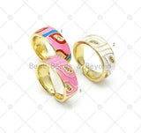 CZ Leaf on Enamel Band Shape Adjustable Ring, Sku#JL62