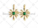 Emerald CZ Micro Pave Leaf Shape Pendant/Charm, 18K Gold Filled Flower Charm, Necklace Bracelet Charm Pendant,24x35mm,Sku#Y488