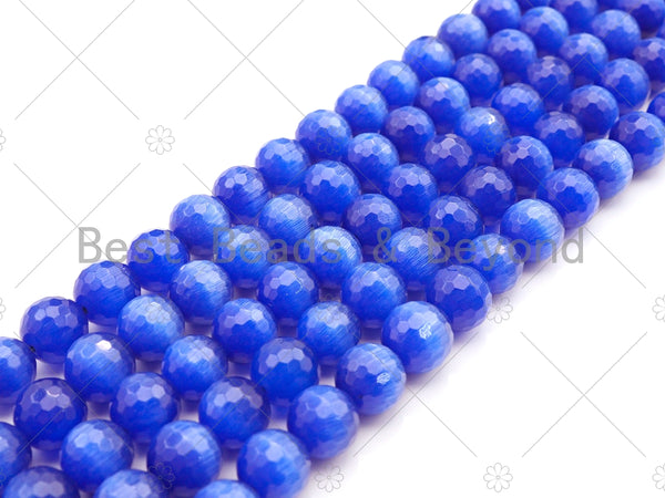 Special Cut Navy Blue Cat's Eye Round Faceted Beads, 6mm/8mm/10mm/12mm Round Faceted, 15.5'' Full Strand, Sku#UA198