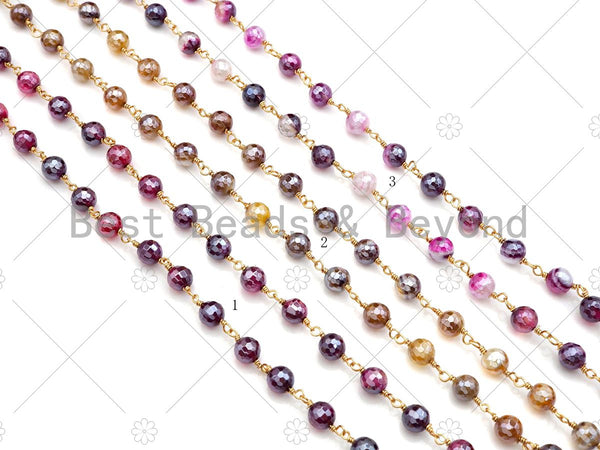 ESTY EXCLUSIVE!!! Mystic Pink/Brown Agate Rosary Chain, 6mm Beaded Chain, Wire Wrapped Gold Chain,Sku#V79