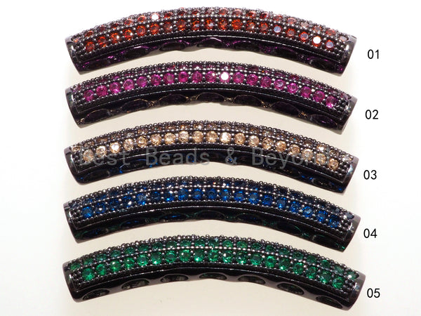 CZ Micro Pave Half Full Curve Tube for Bracelet, Purple/Fuchsia/Green/Bronze/Cobalt/Orange CZ Separator Tube, 32x5mm Tube Beads, sku#G401