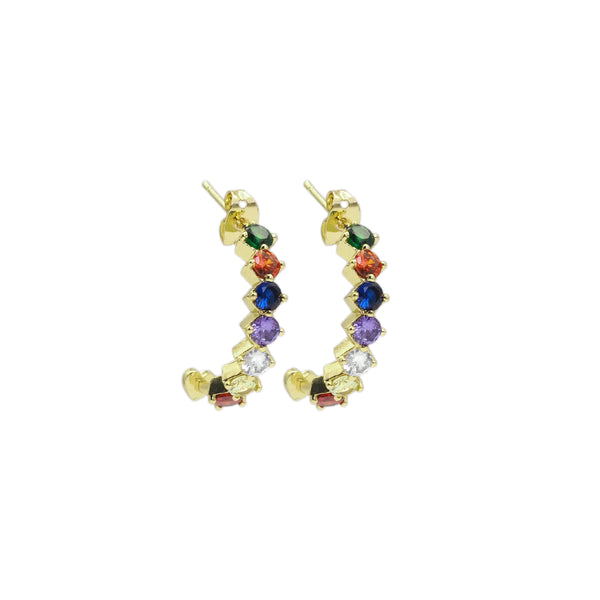 Colorful CZ Gold Arc Stud Earrings, Sku#A136