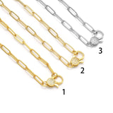 Matte/Shinny Gold Paperclip Chain Necklace with CZ Clasp, sku#EF256