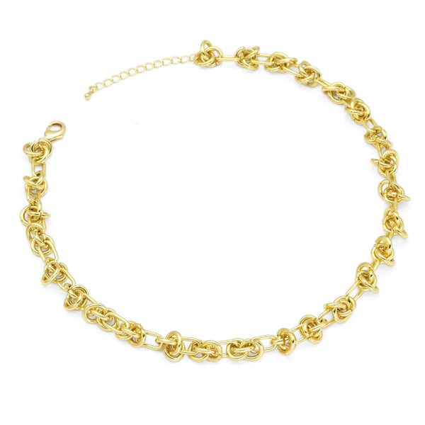 Flower Knotted Link Gold Bracelet Necklace, Sku#EF344