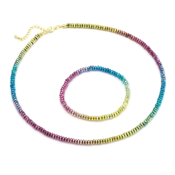 Colorful Rainbow Beads Chain Necklace Bracelet, sku#EF515