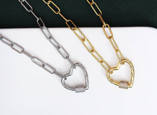 Paperclip Chain Heart Lock Necklace, sku#CL10