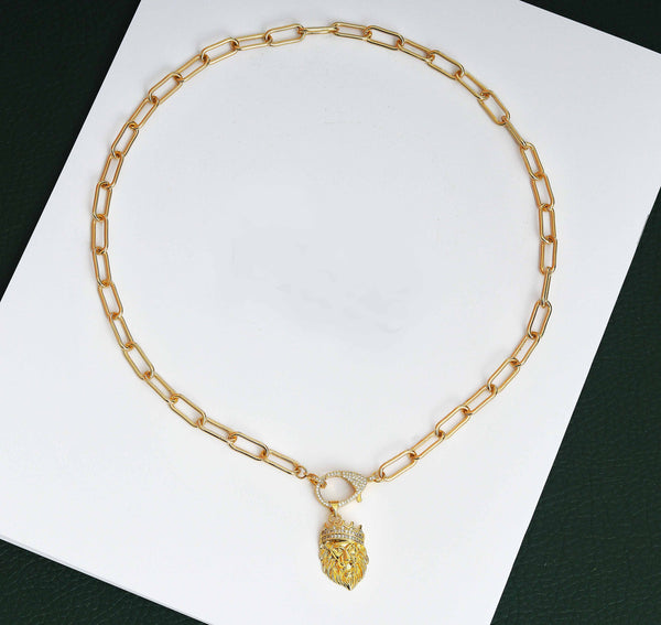 Paperclip Chain Lion Necklace, sku#CL22