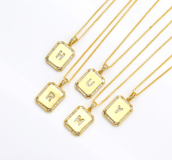 Gold Filled Tile Initial Letter Necklace, Peronalized Necklace, Sku#CL25
