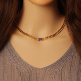 Cuban Chain Colorful CZ Link Necklace Bracelet , Sku#EF349