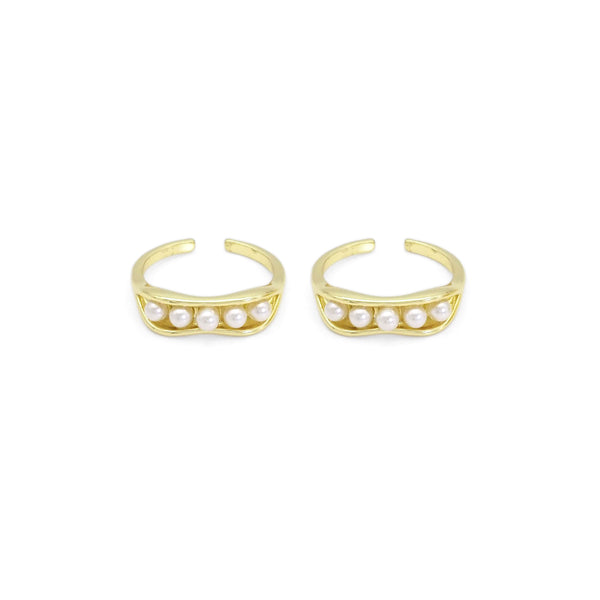 Gold White Pearl One Line Adjustable Ring, Sku#LD483