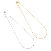 Gold Silver Rolo Link Dainty Ball Adjustable Necklace, Sku#LD507