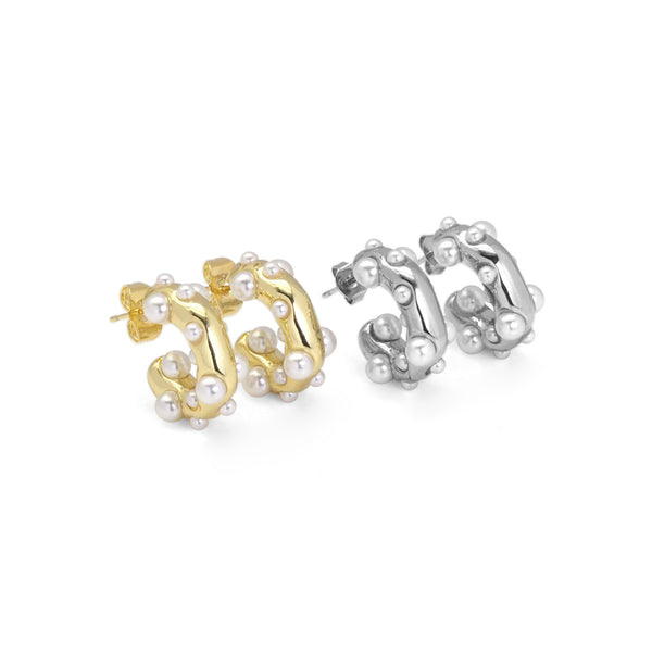 Gold Pearl Thick Stud Earrings, Sku#LX200