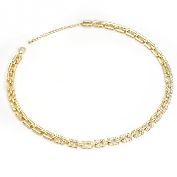 Clear CZ Gold Square Link Chain Adjustable Necklace,sku#LX230