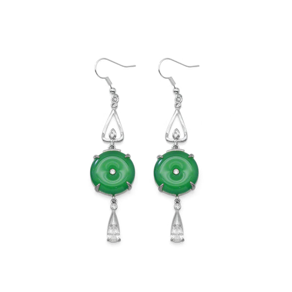 Silver Green Jade Earrings, Sku#LX348