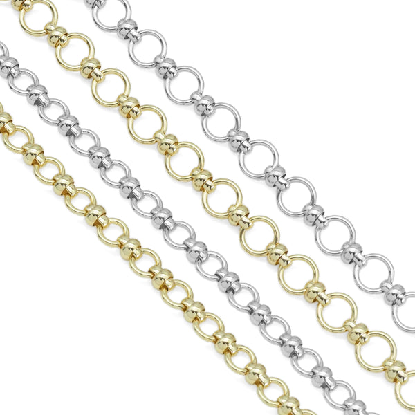 High Quality Handmade Gold Silver 8mm/6mm Round Link Chain  By Yard, sku#LX381