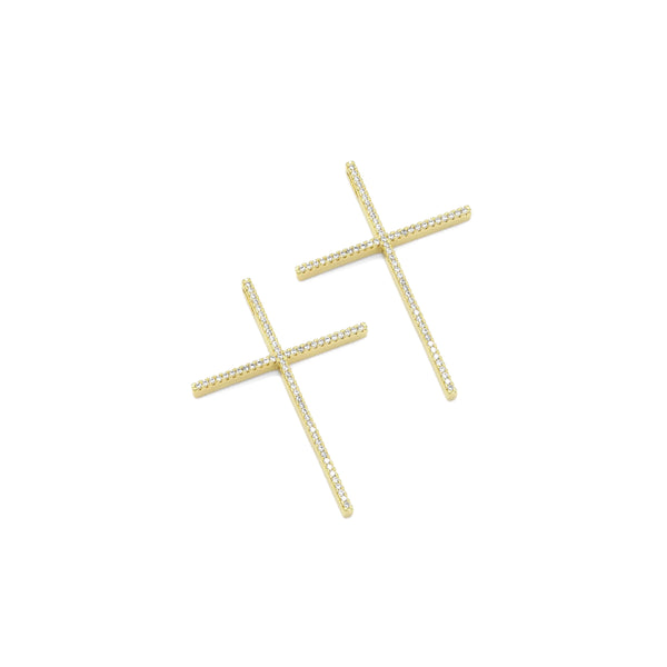 Gold CZ Big Cross Shape Charm, Sku#LX422