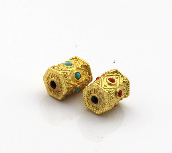 Gold Enamel Hexagon Tube Spacer Beads, Sku#LX61