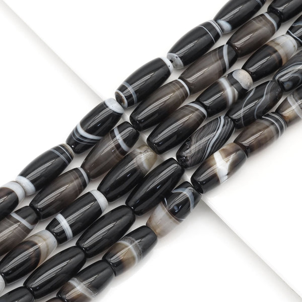 13x30mm Black Brown White Banded Agate Barrel Beads, Sku#U1771