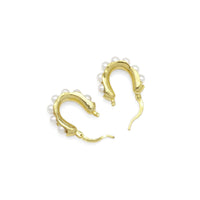 Gold Silver White Pearl Oval Hoop Earrings, Sku#A130