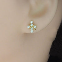 Gold Silver CZ White Pearl Cross Stud Earrings, Sku#A132
