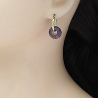 Green White Purple Gemstone Donut Ring Hoop Earrings, Sku#EF470