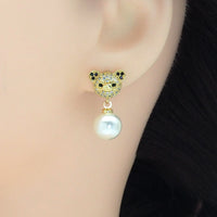 CZ Panda Pearl Gold Stud Earrings, Sku#LK837