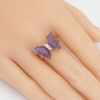 Natural Gemstone CZ Butterfly Adjustable Ring, Sku#FH223