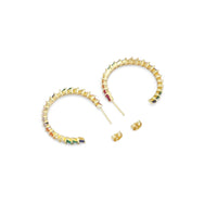 Gold Colorful Baguette CZ Round Stud Earrings, Sku#LD456