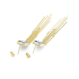 Gold Rectangle CZ With Dangle Link Earrings, Sku#LD467
