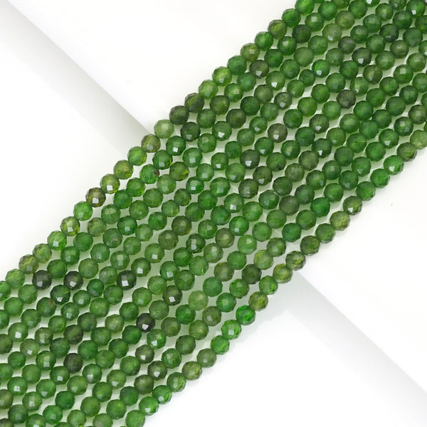 Genuine Green Diopside Round Faceted Beads, Sku#U1743