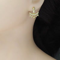 Gold Half Circle Dangle Ball Earrings, Sku#LX409