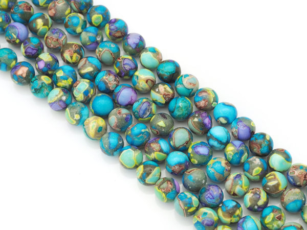 Blue Yellow Purple Imperial Jasper Round Smooth Beads,  Sku#U1450