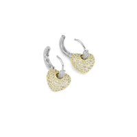 CZ Gold Silver Dual Color Heart Earrings, Sku#LX423