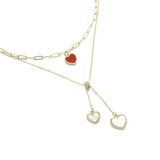Gold Chain Red Heart White Mop Heart Pendant Necklace, Sku#EF513