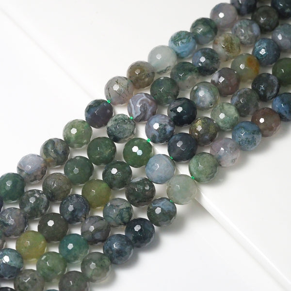 Genuine Moss Agate Round Faceted Beads, Sku#U1749