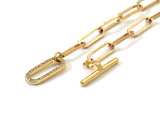Medium Size Paperclip Gold chain necklace with CZ Toggle Clasp, sku#EF265